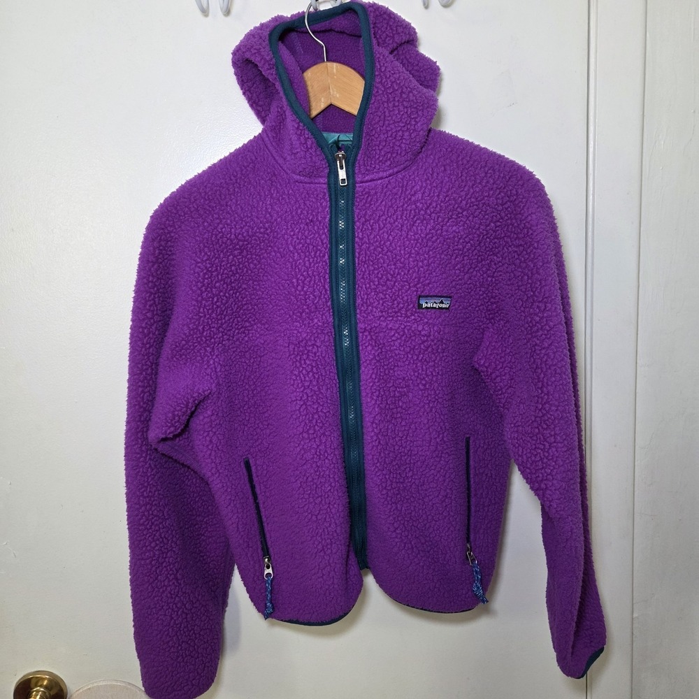 Patagonia Kids Full Zip Fleece Hoodie Purple Outdoor Jacket Size 12